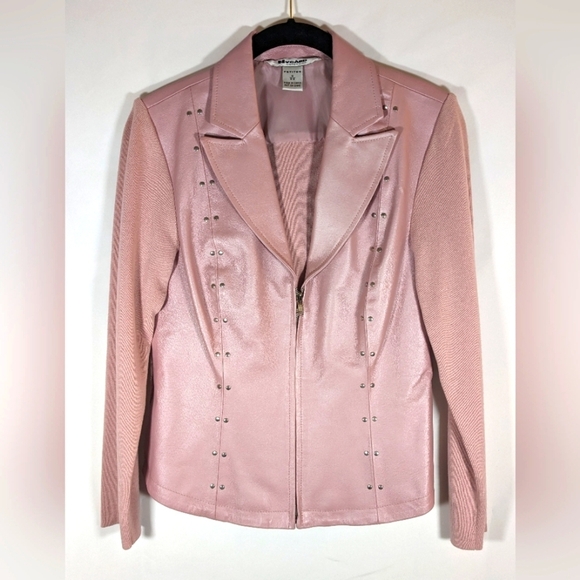 Nygard Collection Ice Pink Leather & Knit Moto Jacket Size Small Petite (6-8) - Picture 1 of 16